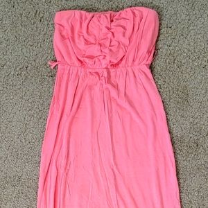 Cute long strapless pink maxi dress